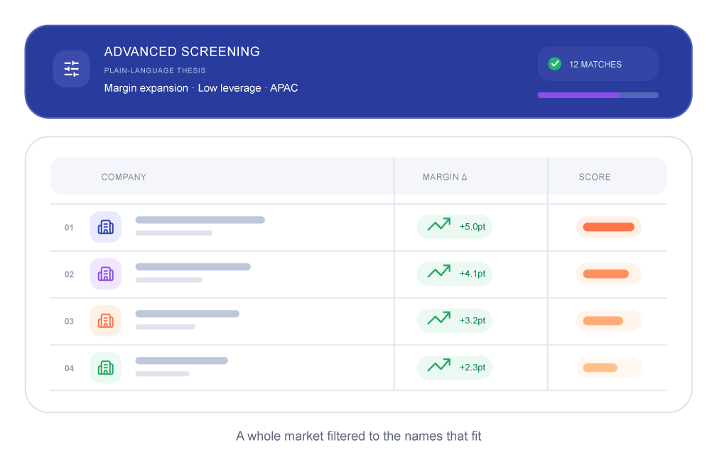 Advanced screening table of matching companies