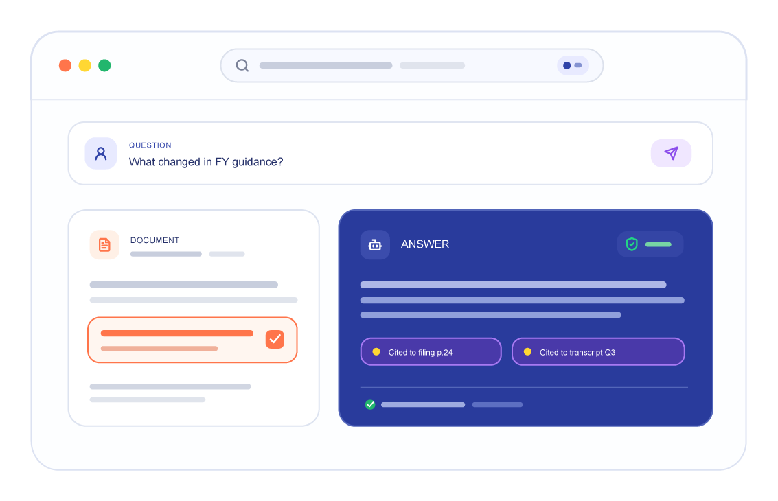 Source-cited question and answer browser interface